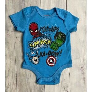 Marvel Avengers Superhero Baby Boy Onesie Bodysuit Outfit, Size 0-3 months